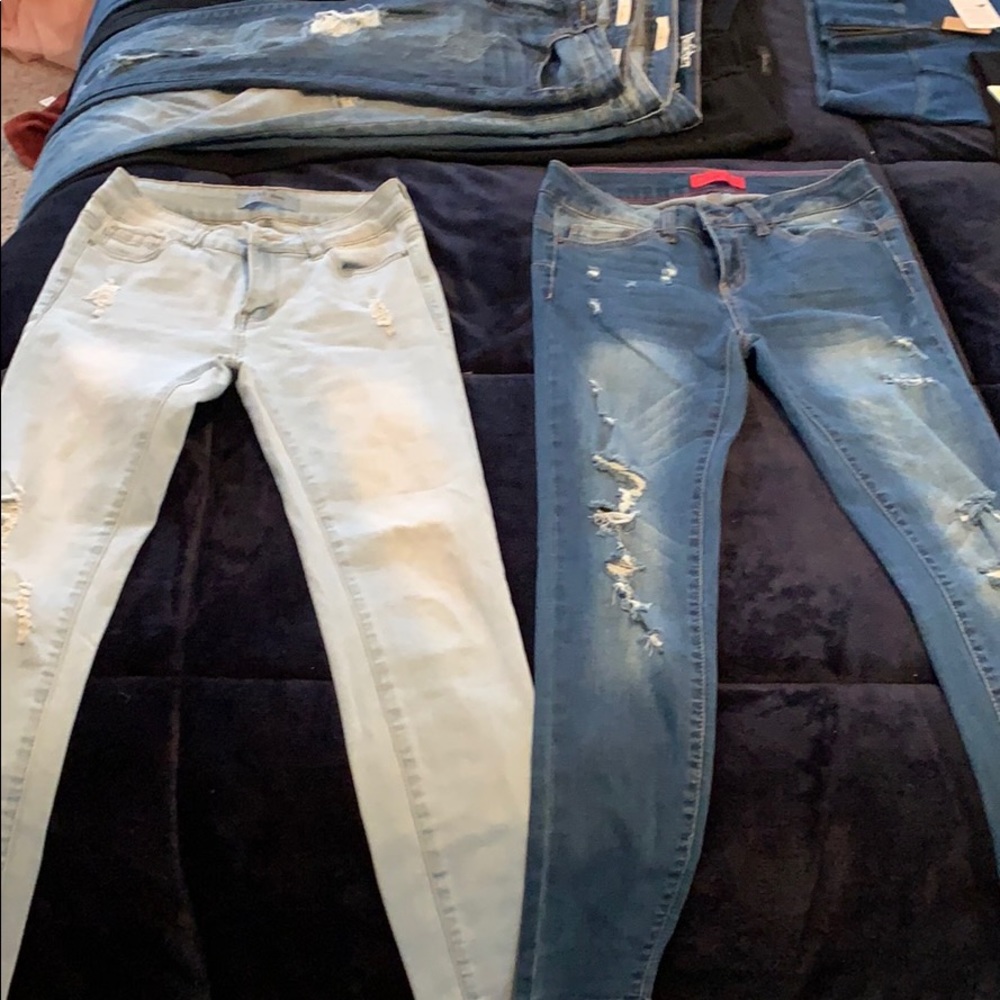 Wax skinny destroyed jeans